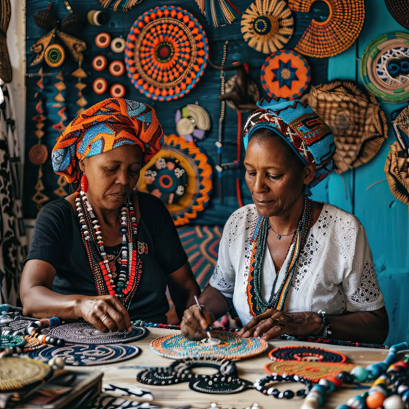 Samburu women making beaded jewellery