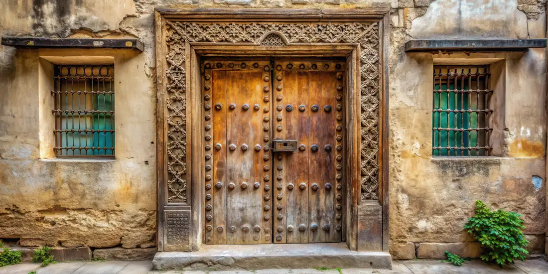 A carved Swahili door in Stone Town, Zanzibar